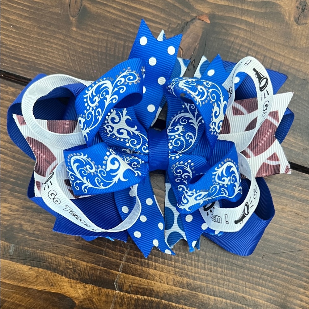 Blue and White Kids Hair Bow